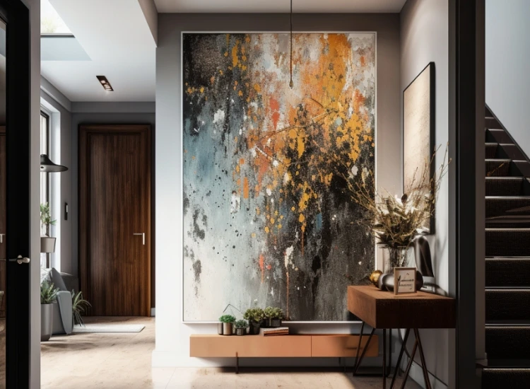 36. Modern hallway wallpaper design in multiple hues Modern hallway wallpaper design in multiple hues