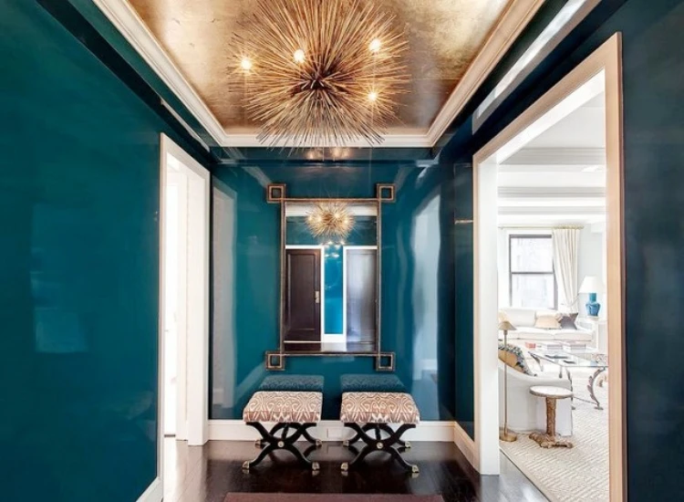 37. Metallic hallway wallpaper on the ceiling Metallic hallway wallpaper on the ceiling