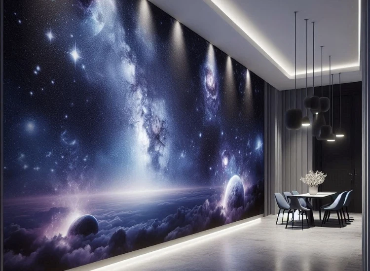 39. 3D night sky hallway wallpaper design for modern interior 3D night sky hallway wallpaper design for modern interior