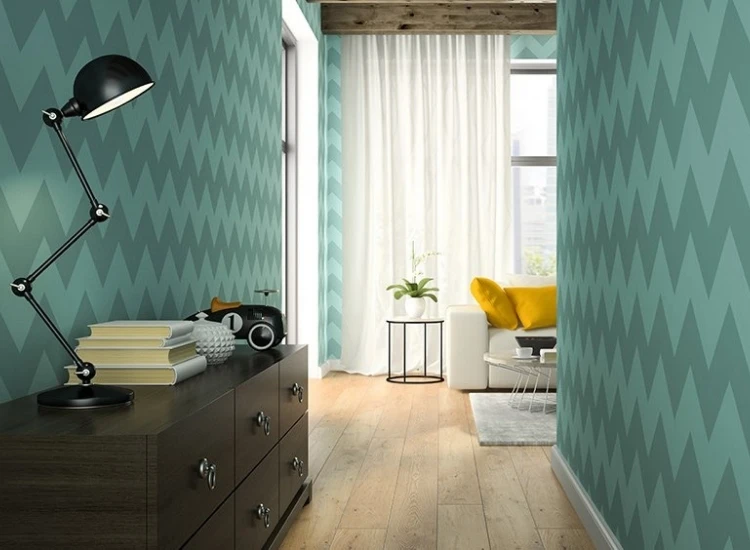 44. Blue zig zag hallway wallpaper design for hallway Blue zig-zag hallway wallpaper design for hallway