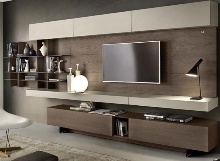 "TV unit with modular cubes design, offering customizable storage and a modern, organized look for a stylish living room setup."