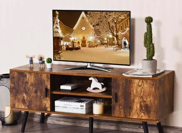 45. Retro Modern TV Unit "Retro modern TV unit design, combining vintage charm with sleek, contemporary features for a unique and stylish living room setup."