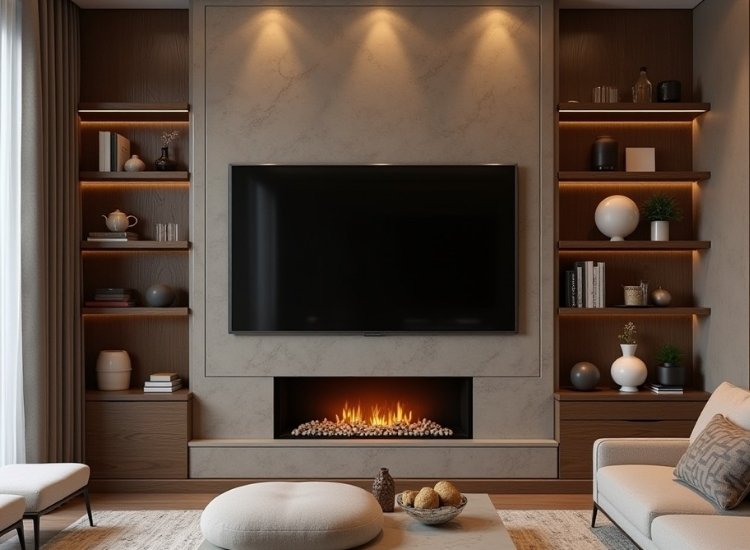 TV Unit with Built-In Fireplace and Cozy Seating