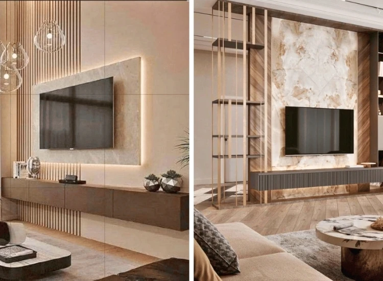 50 "Luxury TV unit with built-in audio system, combining high-end design and premium sound quality for an elegant, immersive living room experience."