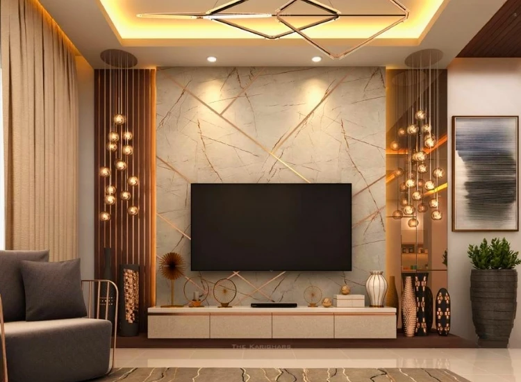 61. Modern Minimalist Interior Design "Modern minimalist interior design featuring sleek furniture, neutral colors, and simple TV units for a clean, stylish living room atmosphere."