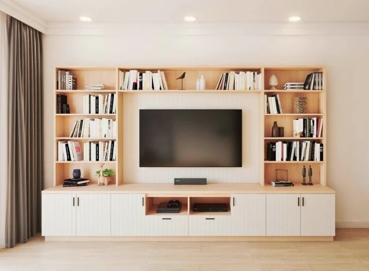 9. TV Hutch Unit Design "Classic TV hutch design combining storage and style, ideal for creating an organized entertainment hub in living rooms."