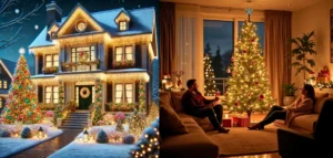 "Stunning display of Christmas light decorations for home, showcasing festive lighting ideas and vibrant Christmas home decor."