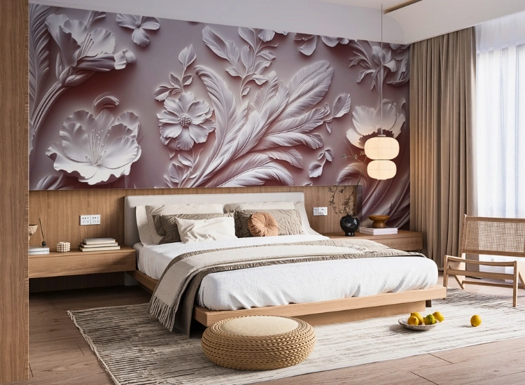 "Customize bedroom wallpaper designs to reflect your personal preferences, creating unique and stylish bedroom decor."