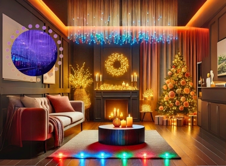 "Add a touch of elegance to your Christmas home decoration with fiber optic lights, enhancing your home with shimmering and festive lighting effects."