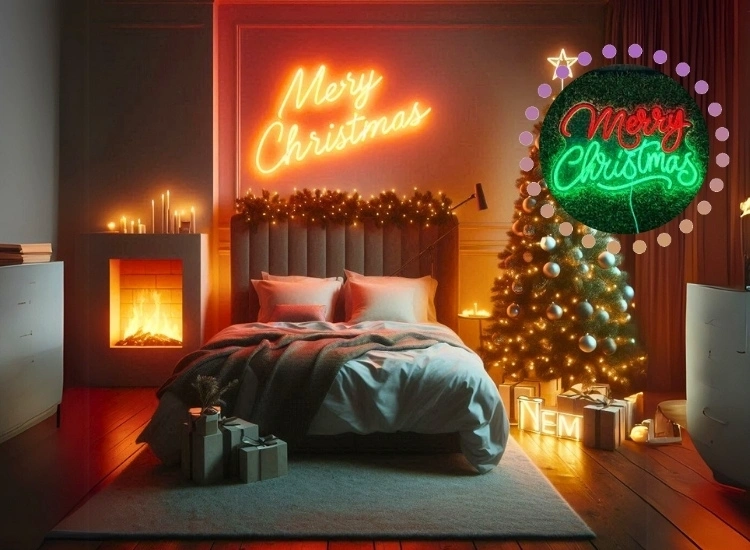 "Add a modern twist to your holiday decor with neon Christmas signs, creating vibrant and trendy Christmas lighting for home."