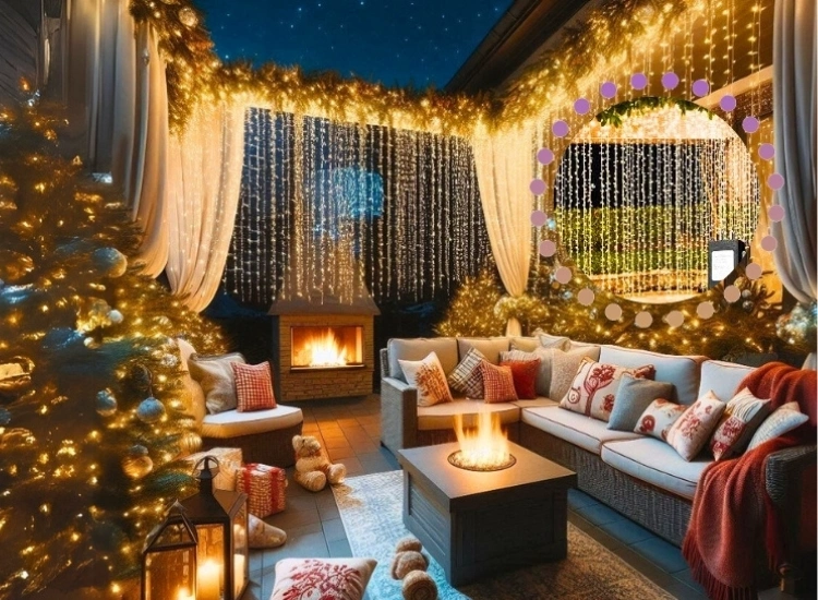 "Create a magical glow for your outdoors with outdoor curtain lights, adding a festive and enchanting touch to your Christmas lighting decorations."