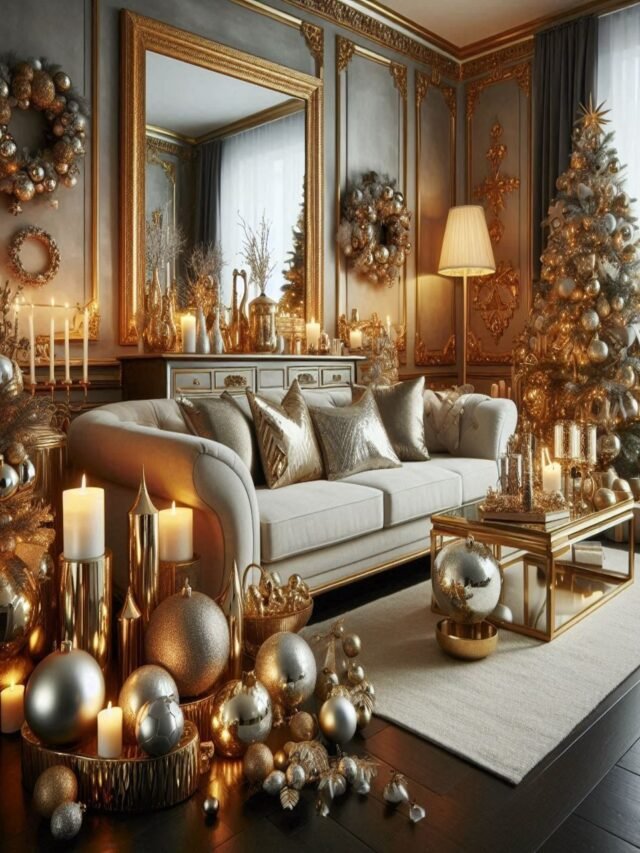 Mirrored or Metallic Christmas Living Room Decor