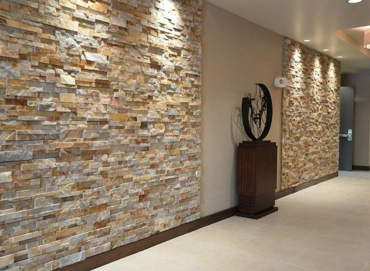 7. Warm beige hues stone wall cladding