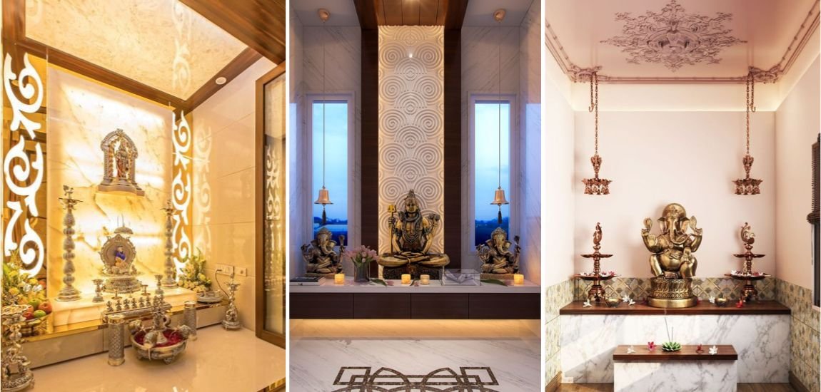 Beautiful home temple design featuring an elegant back panel for a serene and stylish spiritual space.