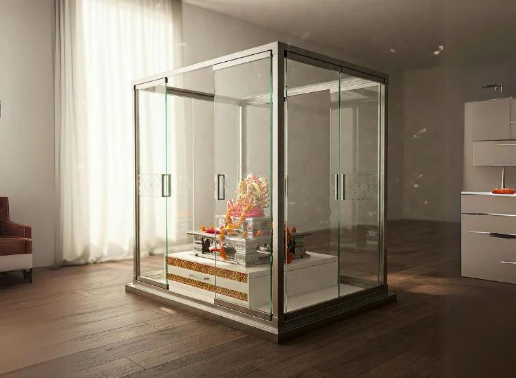 10. Glass And Metal Mandir Unit Glass And Metal Mandir Unit Design.