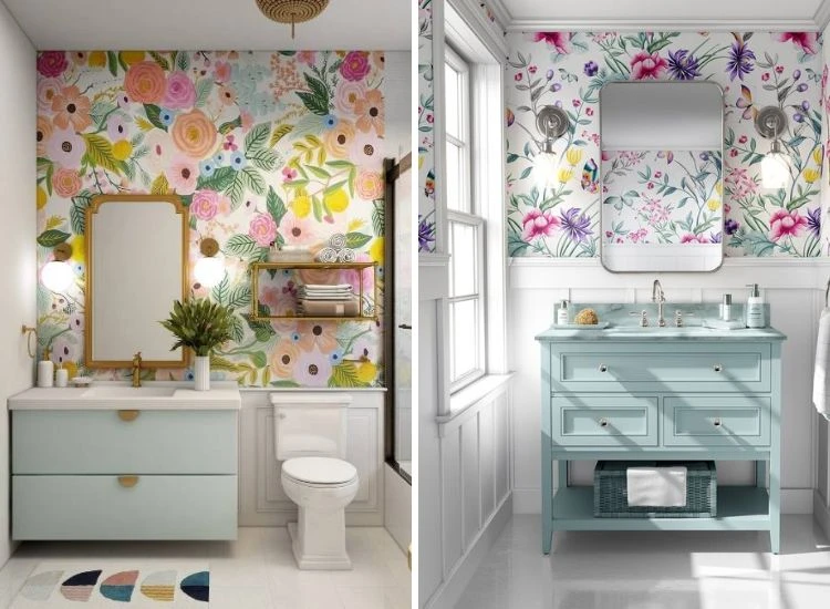 10. Vinyl flower themed bathroom wallpaper Vinyl flower themed bathroom wallpaper.