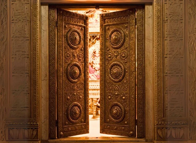 11. Metallic Embellished Doors Metallic Embellished Double Doors Design