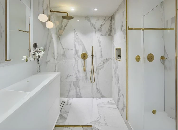 11. Statuario marble bathroom and living room design 11. Statuario marble bathroom and living room design