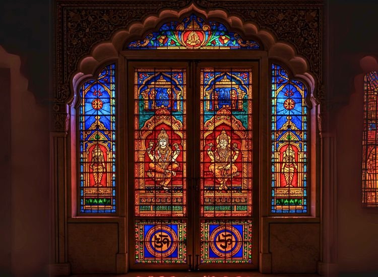 12. Pooja Room Door Design In Glass With Stained Patterns 12. Pooja Room Door Design In Glass With Stained Patterns