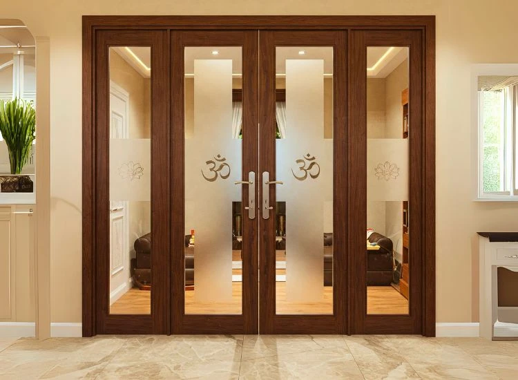 13. Pooja Room Door Design With Glass And Wood Blend 13. Pooja Room Door Design With Glass And Wood Blend