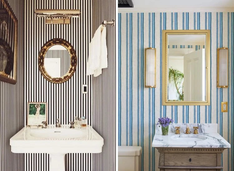 13. Striped wallpaper for bathroom Black and white stripe wallpaper for bathroom.