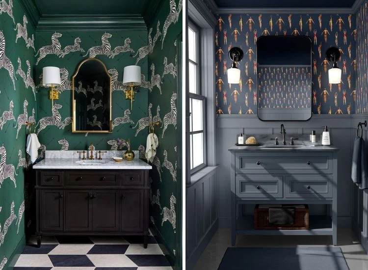 14. Bold colour wallpaper for bathroom 14. Bold colour wallpaper for bathroom