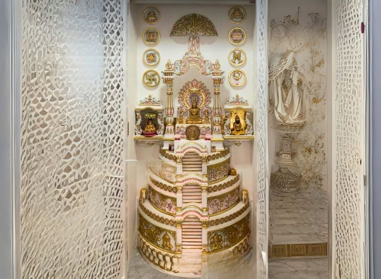 14. Marble Pooja Room With Sculptural Element 14. Marble Pooja Room With Sculptural Element