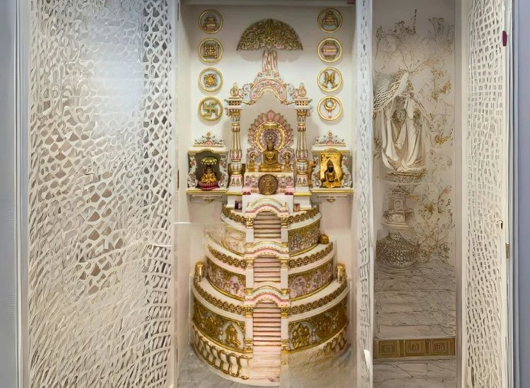 14. Marble Pooja Room With Sculptural Element 14. Marble Pooja Room With Sculptural Element