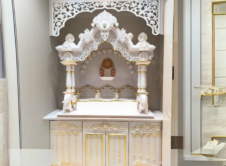15. Marble Mandir With Pillar Design 15. Marble Mandir With Pillar Design