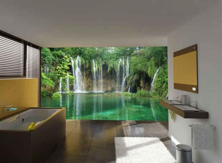 15. Nature inspired wallpaper for bathroom Nature inspired wallpaper for bathroom.