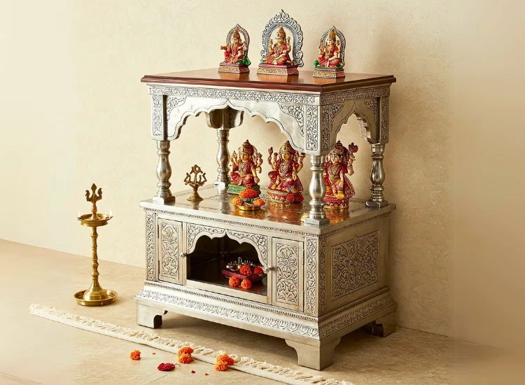 16. Metallic Pooja Unit Metallic Pooja Unit Design.