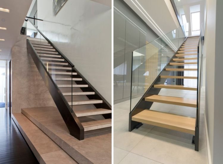 16. Modern style striaght staircases with glass railing