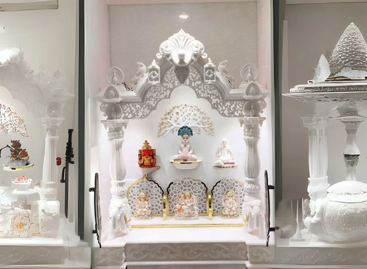 17. Marble Pooja Room With Floral Motifs 17. Marble Pooja Room With Floral Motifs