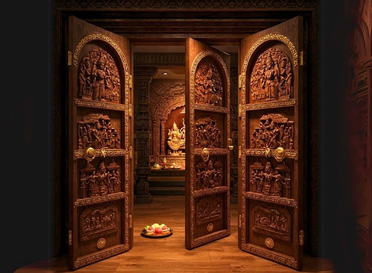 17. Temple Themed Double Doors Temple-Themed Double Doors Design.