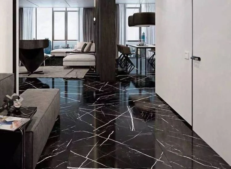 18. Black Marquina marble flooring Beautiful nero marquina marble flooring strikingly contrasting impact of the home.