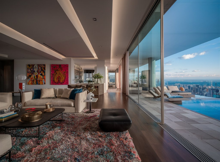 Cozy room with balanced daylight, featuring two elegant sofas and a stylish TV unit, creating a warm and inviting atmosphere.