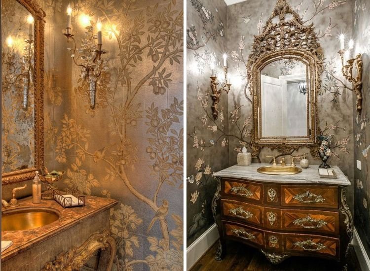 22. Golden metallic wallpaper for bathroom walls