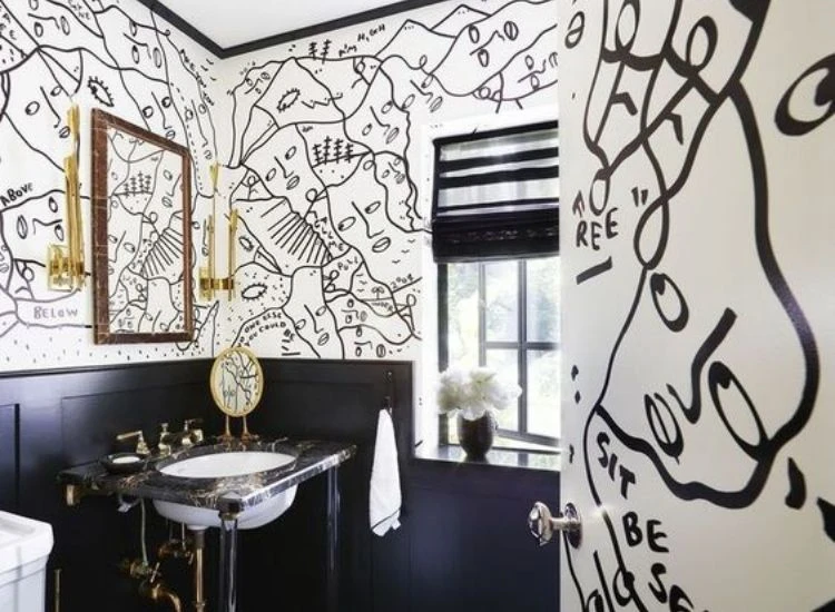 23. Personalised abstract print on bathroom wallpapers Personalised abstract print on bathroom wallpapers.