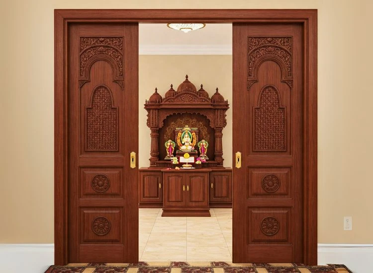 23. Simple Pooja Room Door Design With Bifold Functionality 23. Simple Pooja Room Door Design With Bifold Functionality