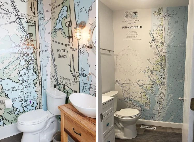 24. Bathroom wallpaper inspired by nautical maps 24. Bathroom wallpaper inspired by nautical maps