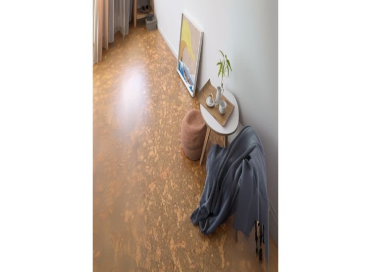 Eco-friendly light brown colored cork flooring, creating aesthetically appealing, and comfortable living room