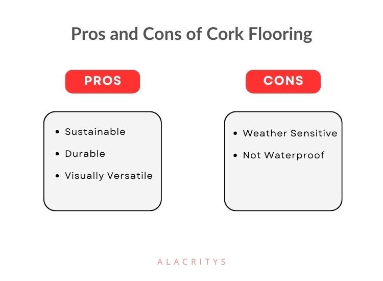 Cork flooring is durable, sustainable, and visually versatile, but it is also weather-sensitive and not waterproof