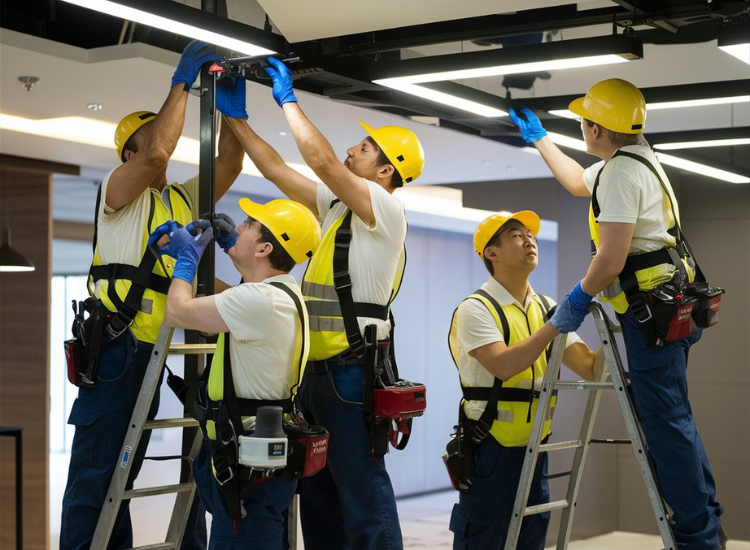 29. Workers adjusting the lighting and Maintenance work