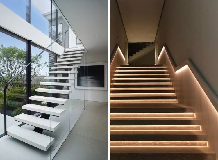 34. Staircase lighting in daytime and nighttime 34. Staircase lighting in daytime and nighttime