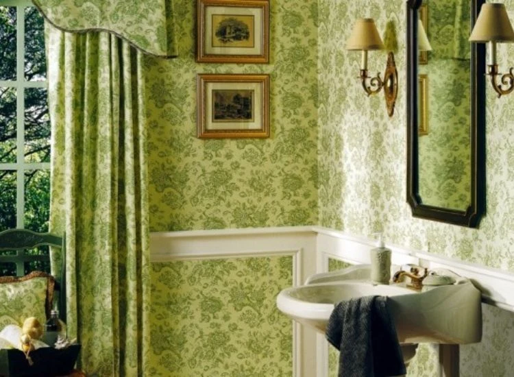 5. Green moisture resistant bathroom wallpaper Green moisture-resistant bathroom wallpaper.