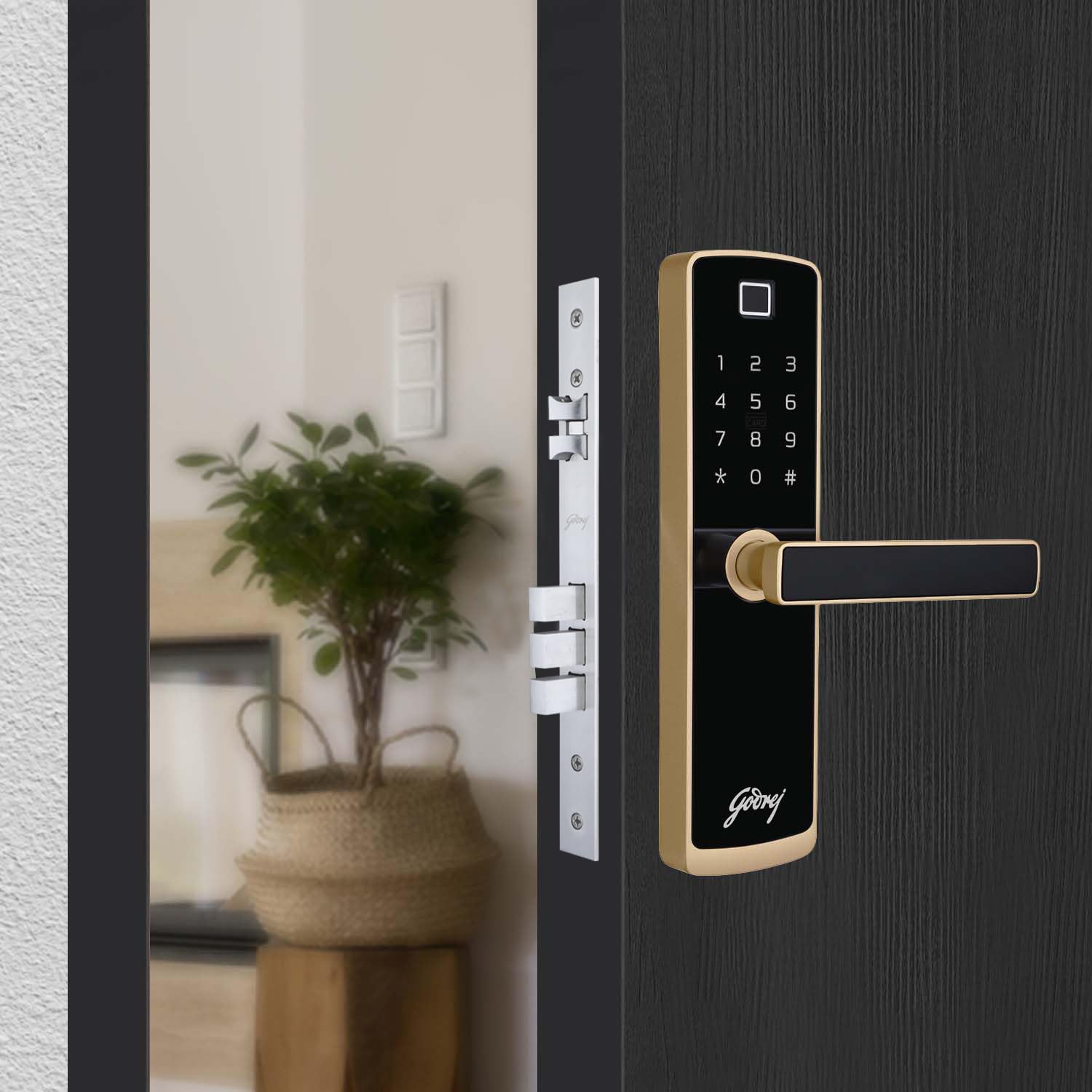 Godrej Smart Lock I Catus Connect I Digital Lock for Wooden Door | 5 in 1 Access I WiFi I Fingerprint I RFID Card I PIN Access