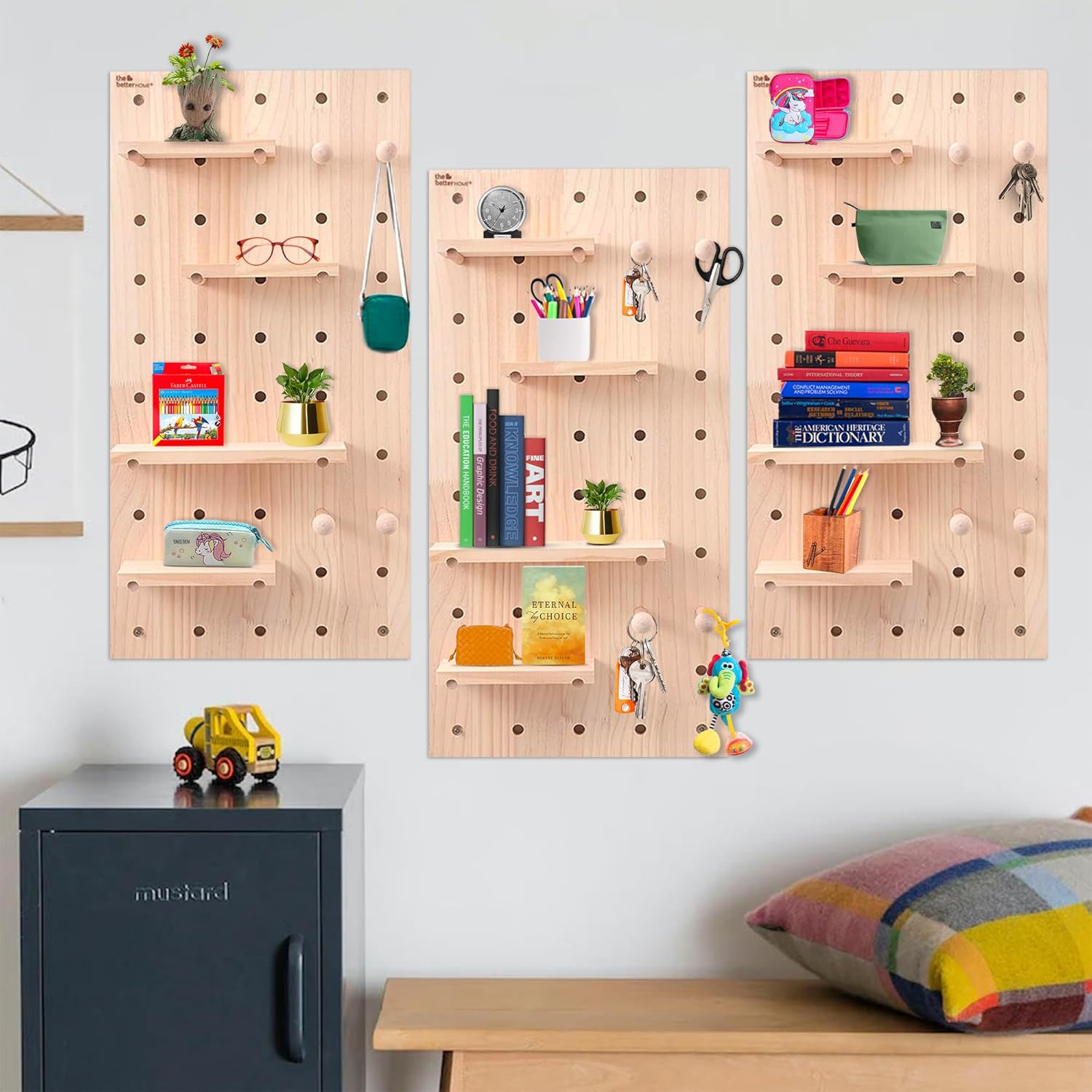Home Pinewood Pegboard Wall Organizer