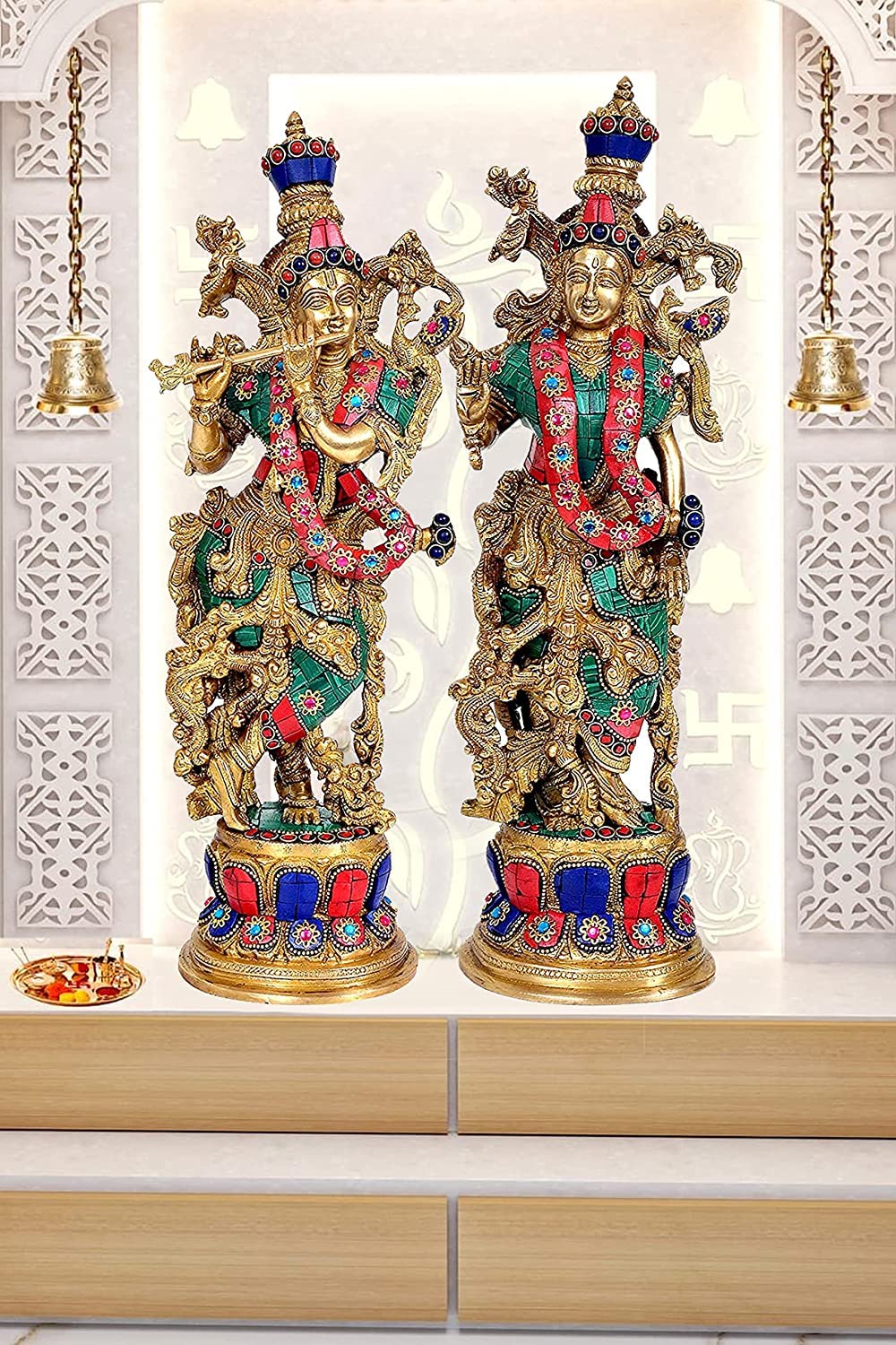 Umi Brass Krishna Radha Statue for Home Decor Mandir