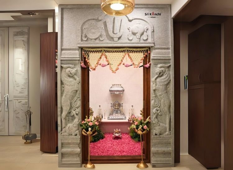 Stone Clad Sanctum Pooja Room Design Stone Clad Sanctum Pooja Room Design