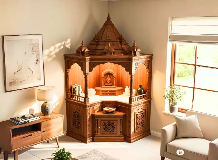 13. Corner Fit Wooden Mandir 13. Corner Fit Wooden Mandir